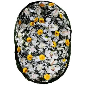 Coroa de flores grande amarela e branca